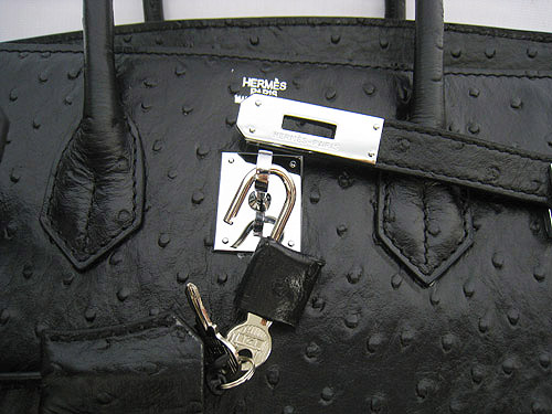 High Quality Fake Hermes Birkin 35CM Ostrich Veins Handbag Black 6089